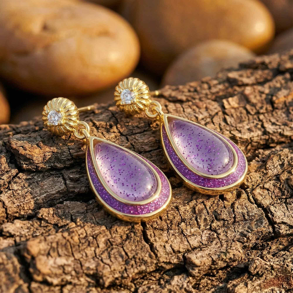 Ripple Teardrop Earrings - Amethyst - Serene Western