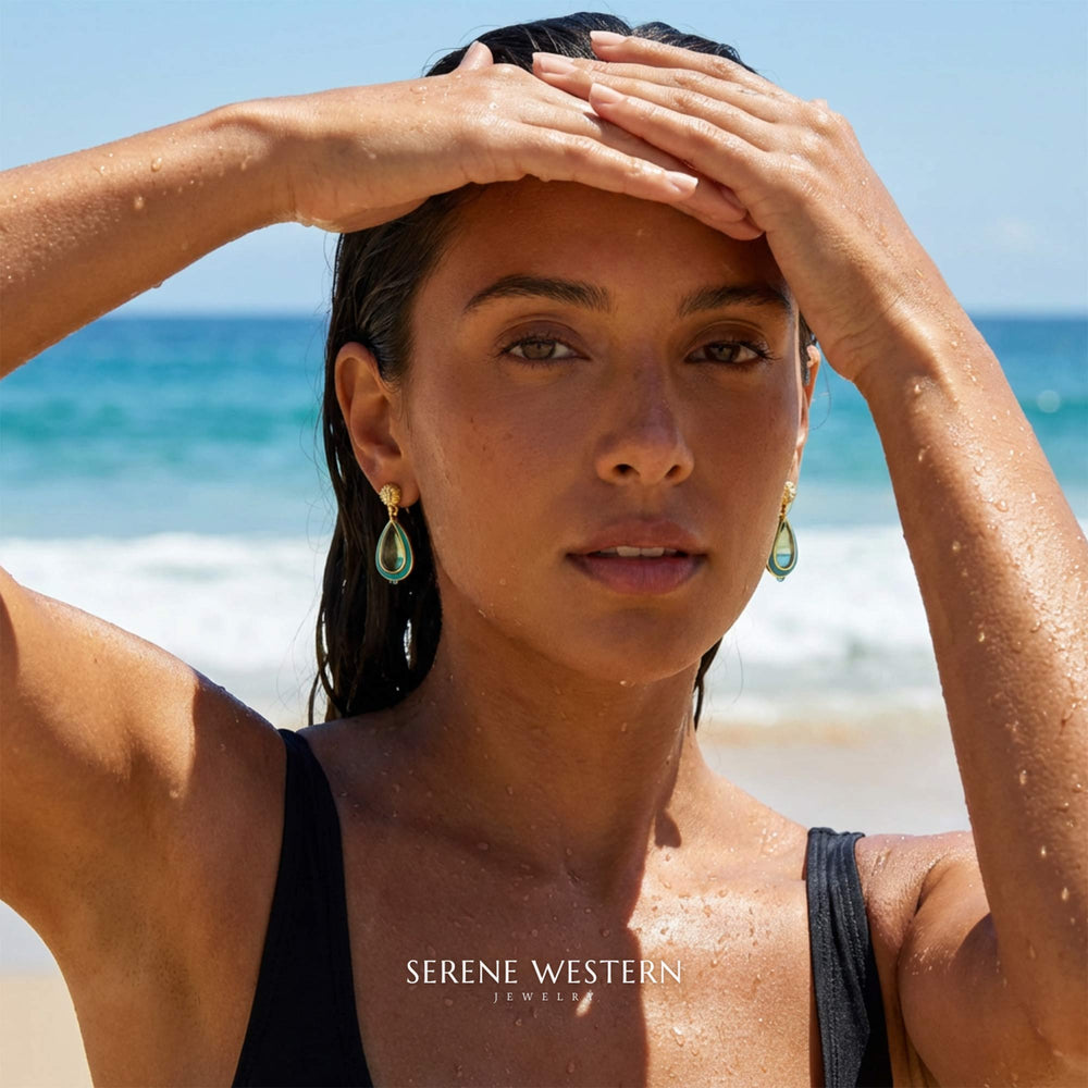 Ripple Teardrop Earrings - Aquamarine - Serene Western