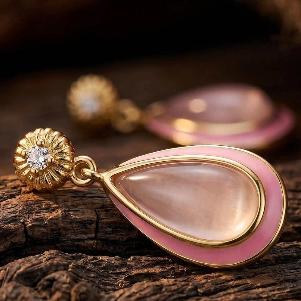 Ripple Teardrop Earrings - Rose Quartz - Serene Western
