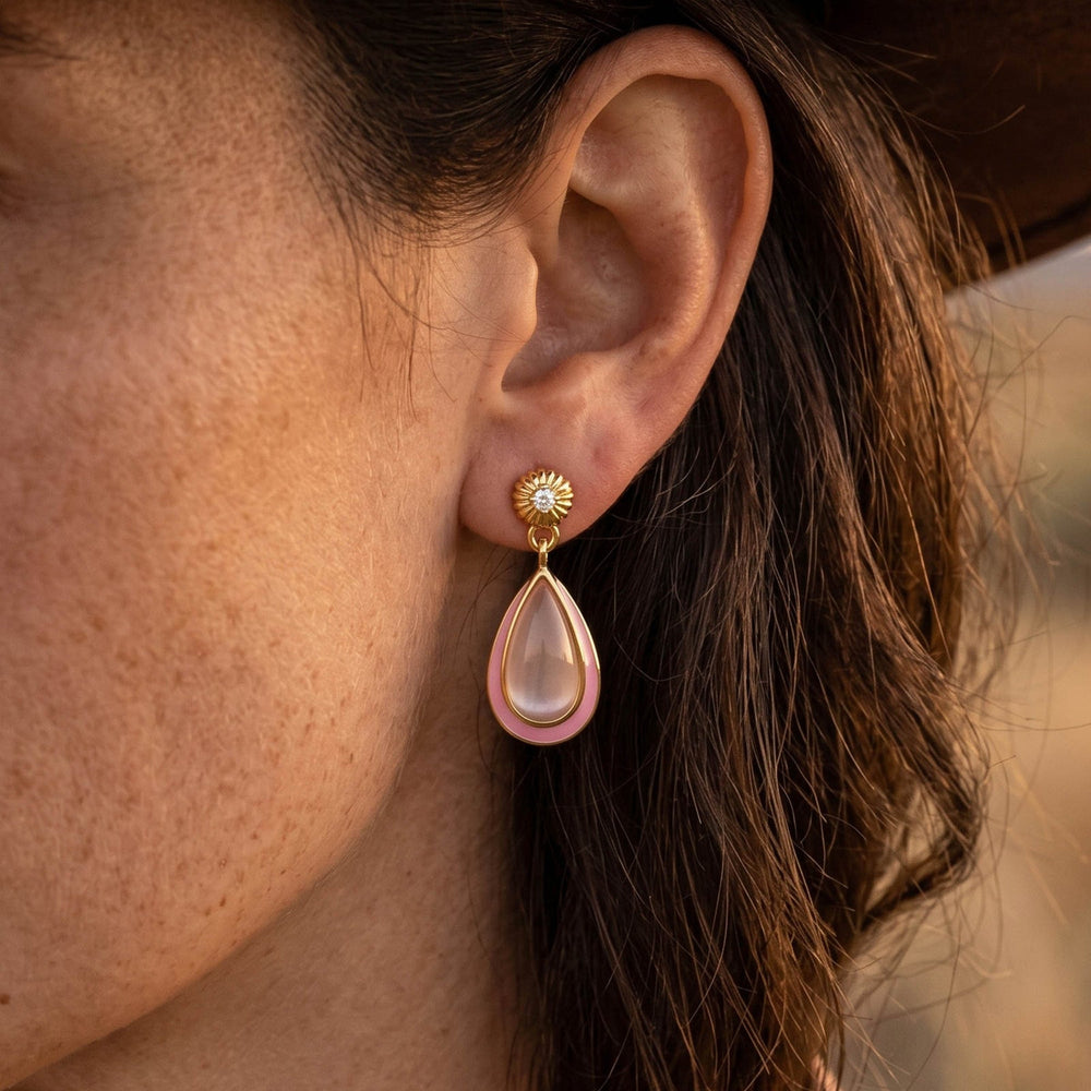 Ripple Teardrop Earrings - Rose Quartz - Serene Western