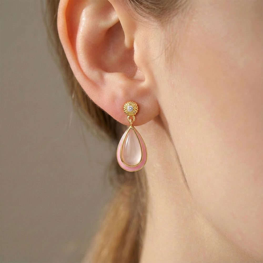Ripple Teardrop Earrings - Rose Quartz - Serene Western