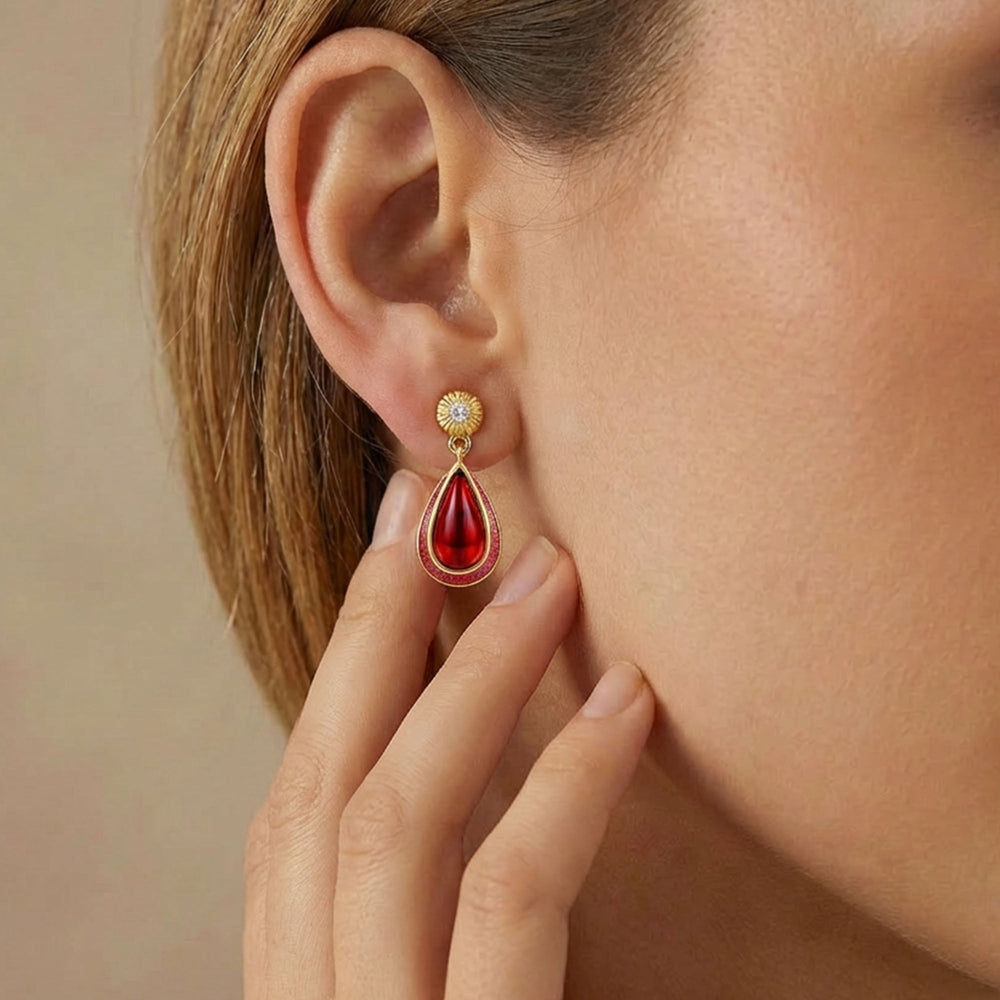 Ripple Teardrop Earrings - Ruby - Serene Western
