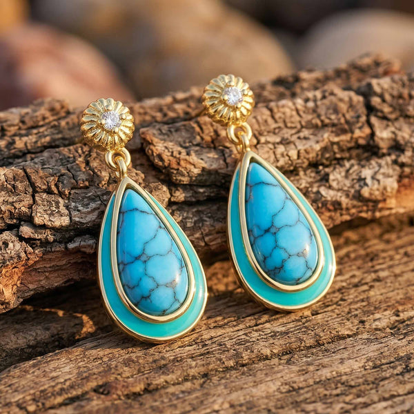 Ripple Teardrop Earrings - Turquoise
