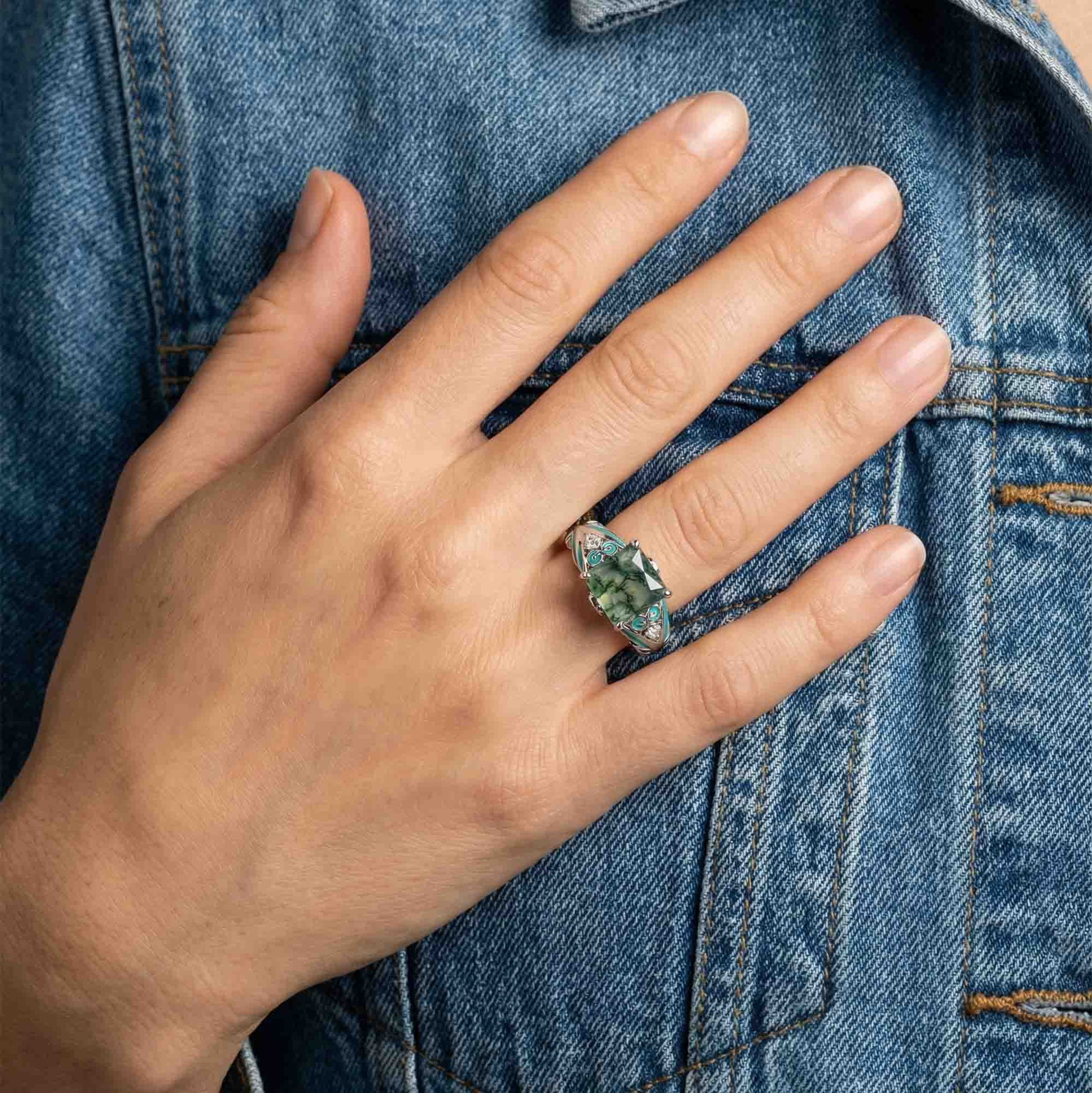 Rosemary's Loyalty Ring - Moss Agate - Serene Western