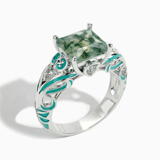 Rosemary's Loyalty Ring - Moss Agate - Serene Western