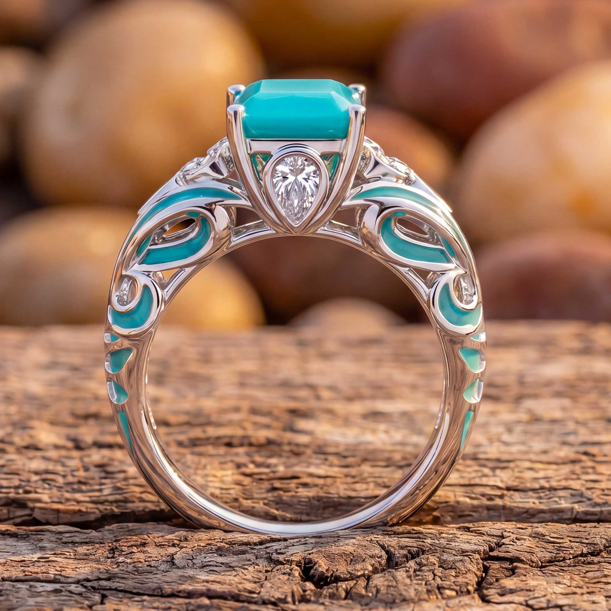 Square Turquoise Sterling Silver Western Engagement Ring – Serene