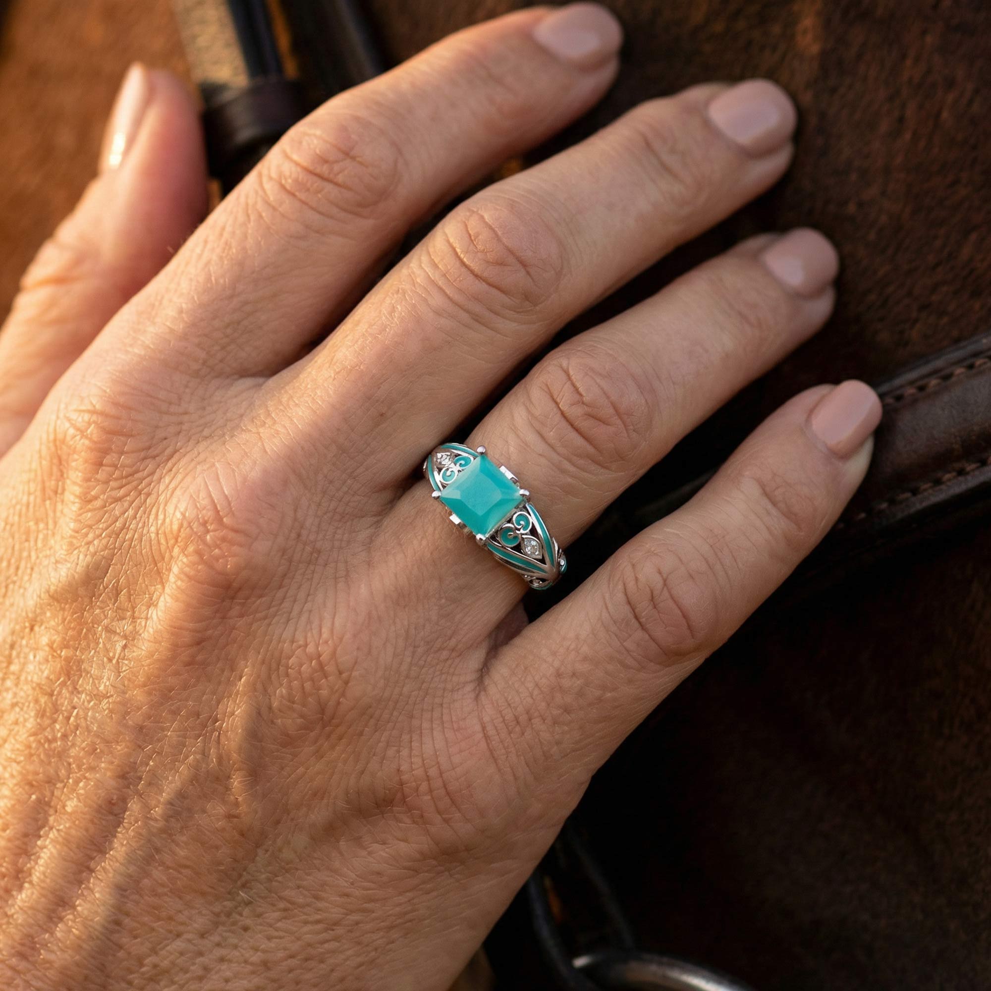 Square Turquoise Sterling Silver Western Engagement Ring – Serene