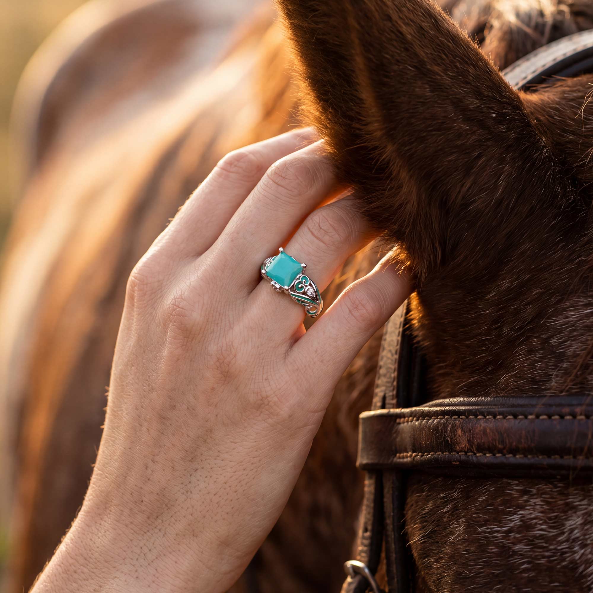 Square Turquoise Sterling Silver Western Engagement Ring – Serene
