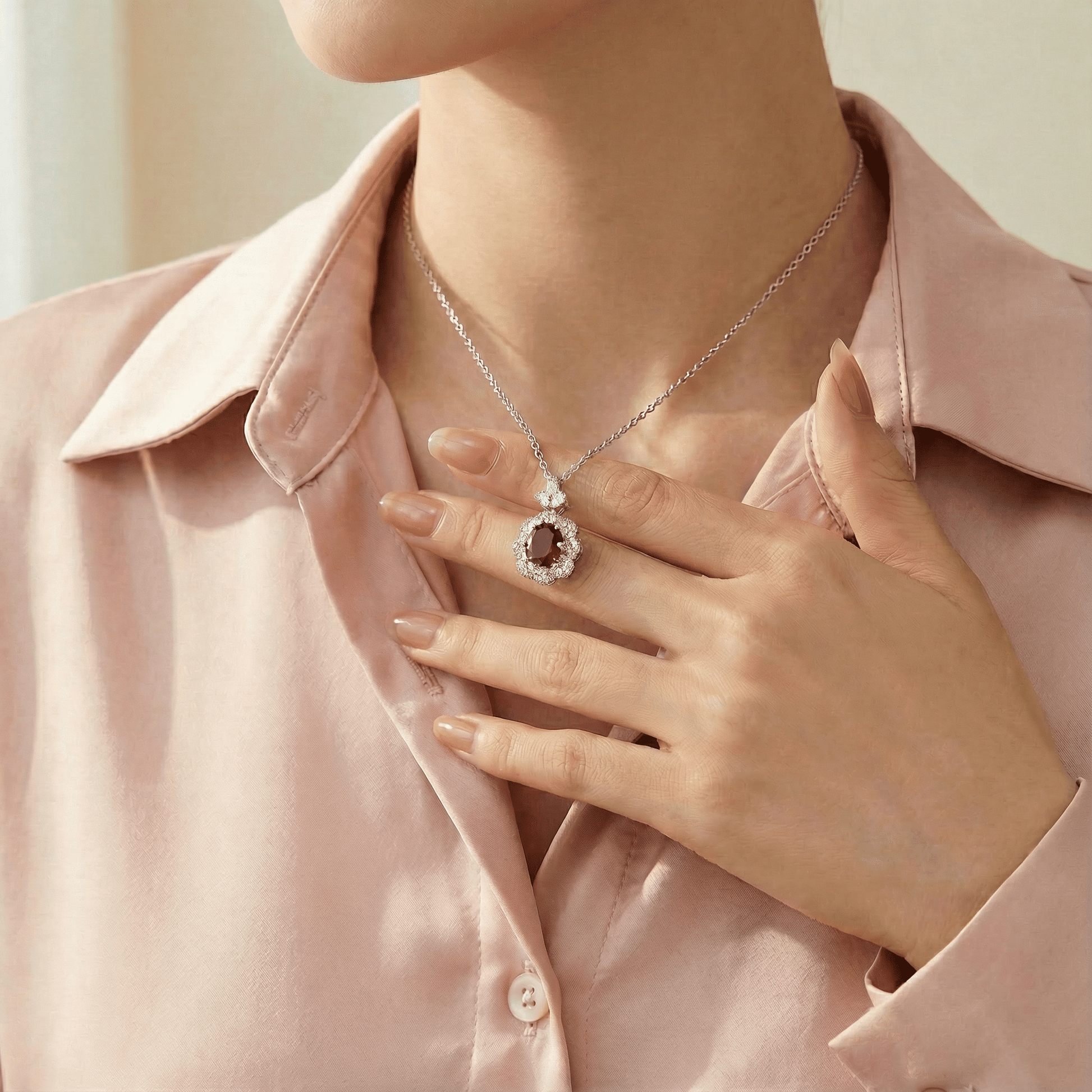 Royal Halo Necklace - Garnet - Serene Western