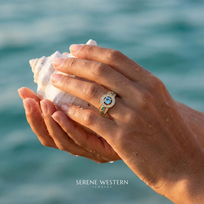Shining Rodeo Ring - Aquamarine - Serene Western