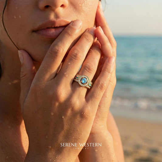 Shining Rodeo Ring - Aquamarine - Serene Western