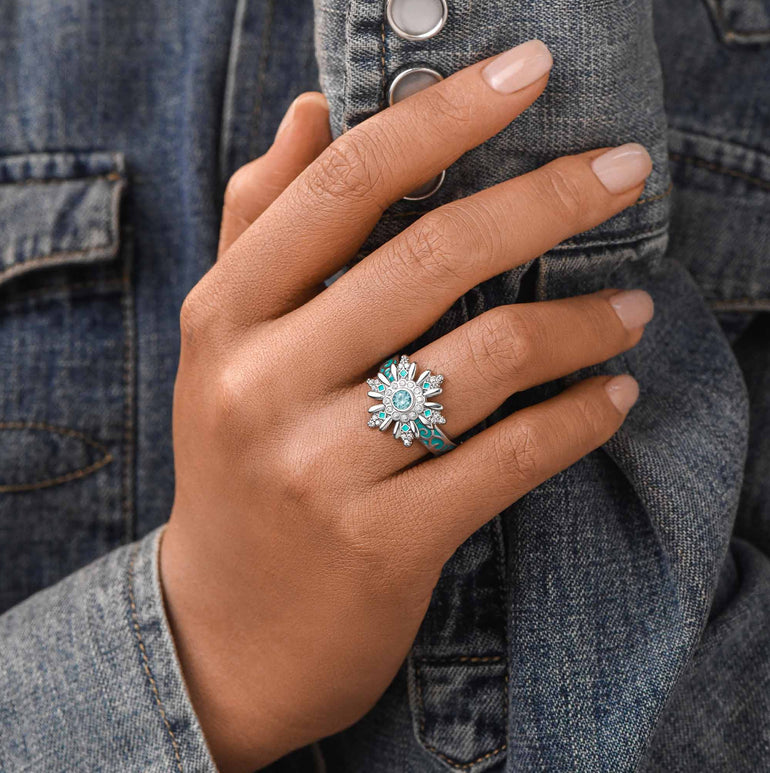 Snowbound Mystery Ring - Aquamarine - Serene Western