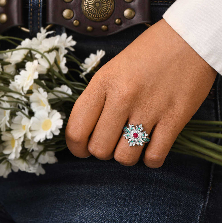 Snowbound Mystery Ring - Ruby - Serene Western