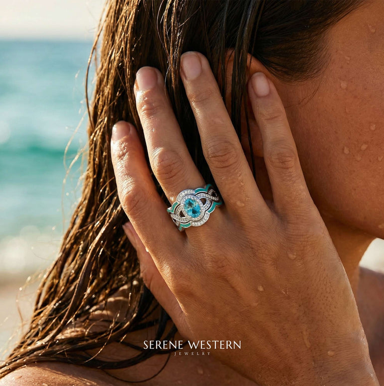 Sunset Canyons Ring - Aquamarine - Serene Western