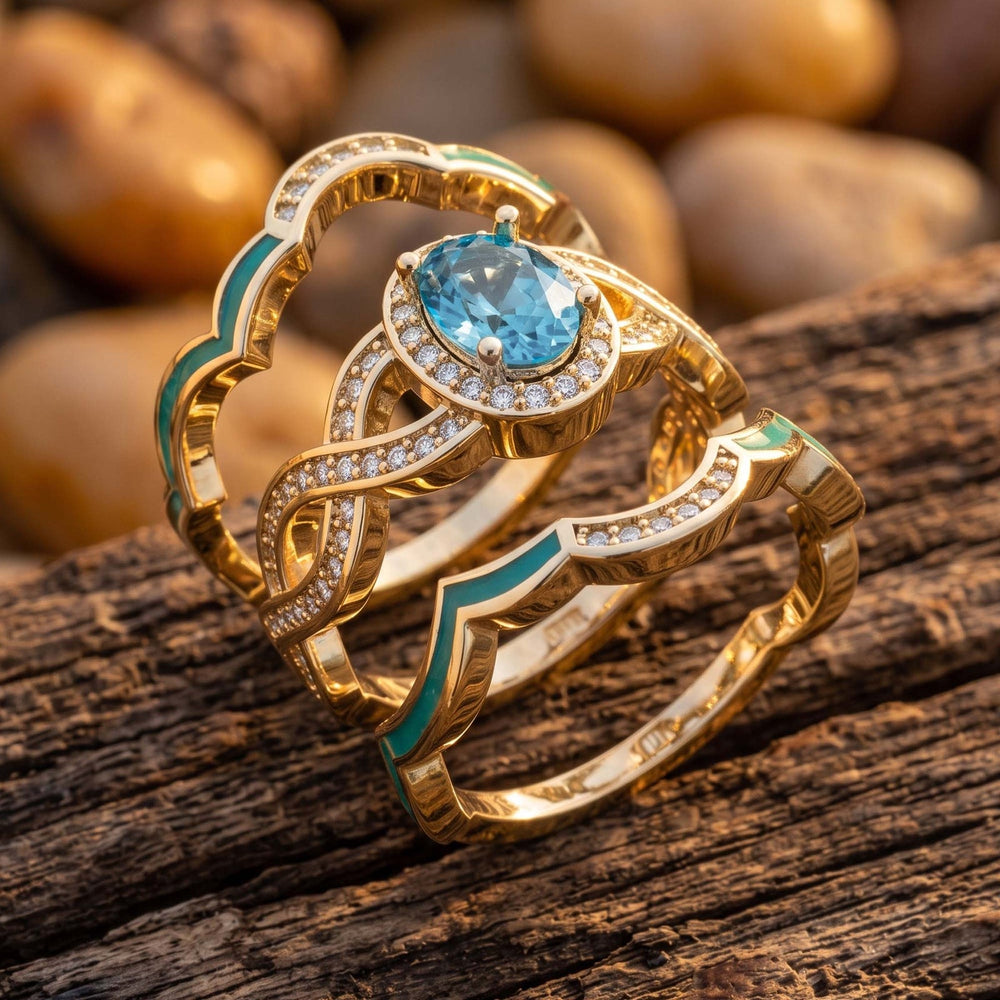 Sunset Canyons Ring - Aquamarine & Gold - Serene Western