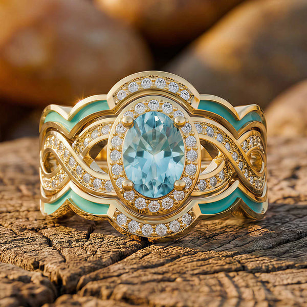 Sunset Canyons-ring - Akvamarin & Guld