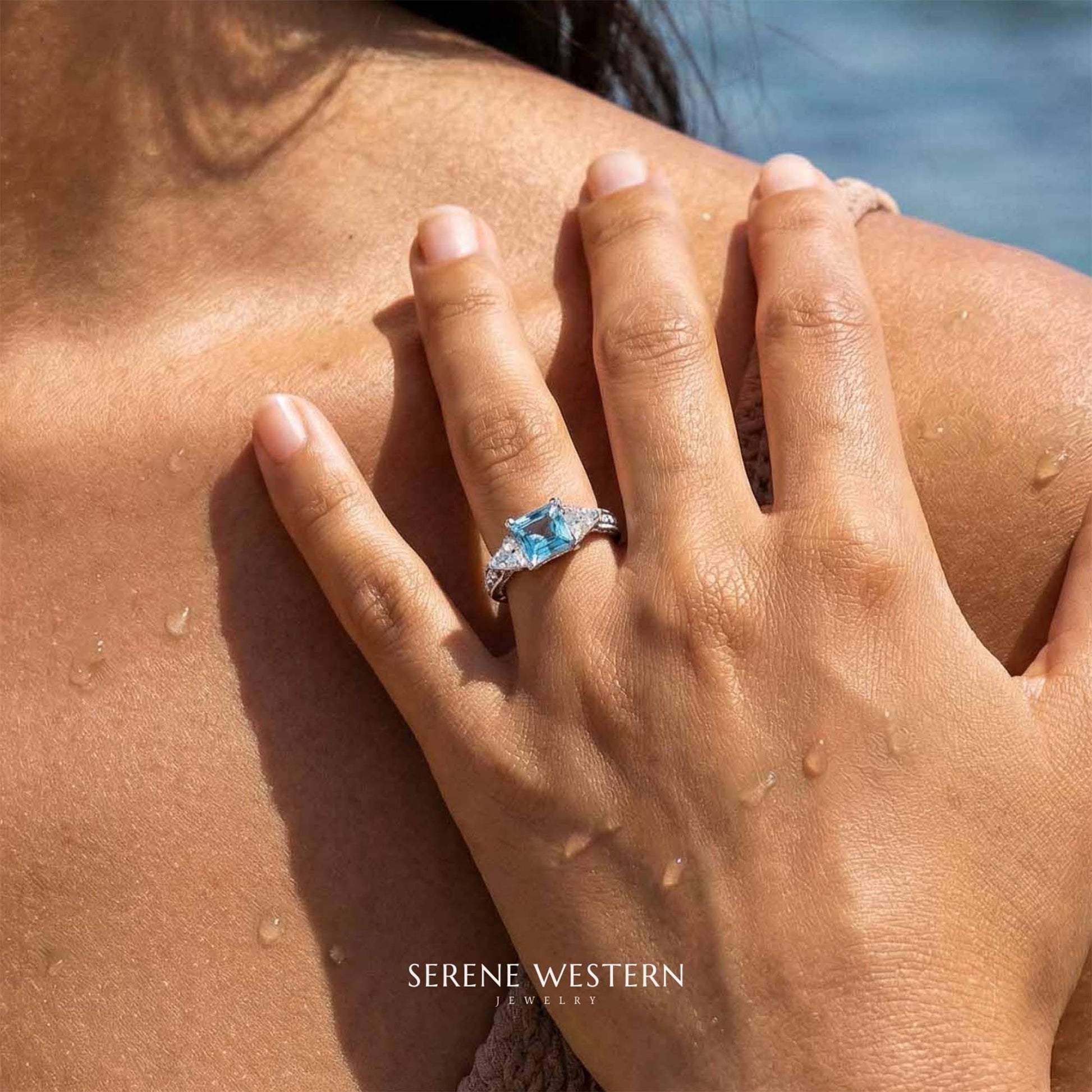 Tidal Embrace Ring - Aquamarine - Serene Western