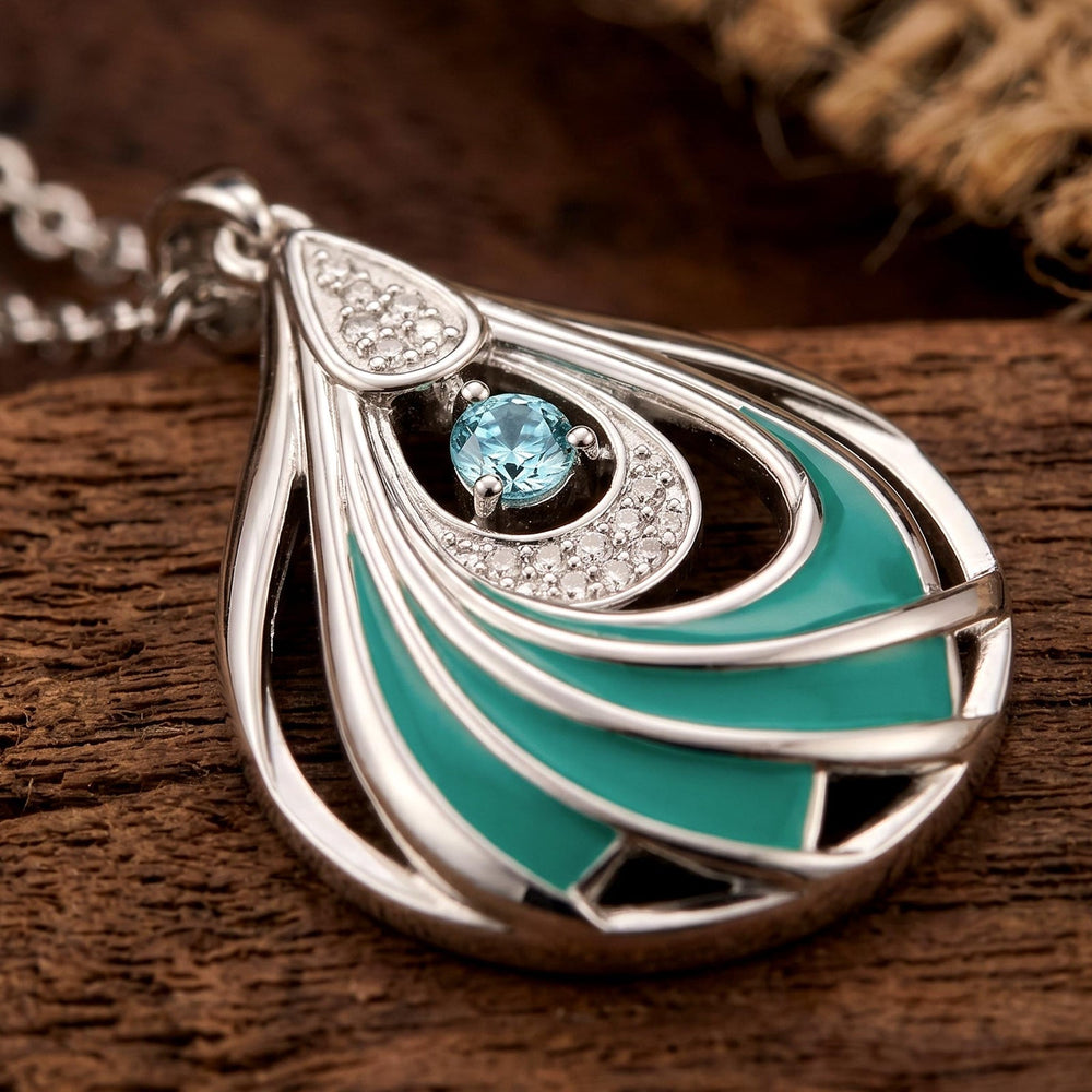 Zephyr Teardrop Necklace - Aquamarine - Serene Western