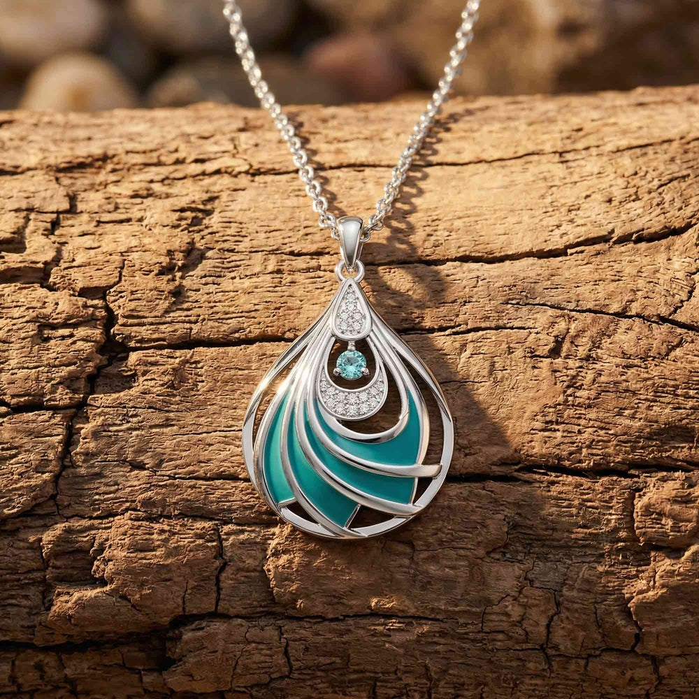 Zephyr Teardrop Necklace - Aquamarine - Serene Western