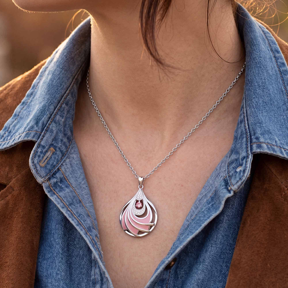 Zephyr Teardrop Necklace - Rose Quartz ＆ Pink - Serene Western