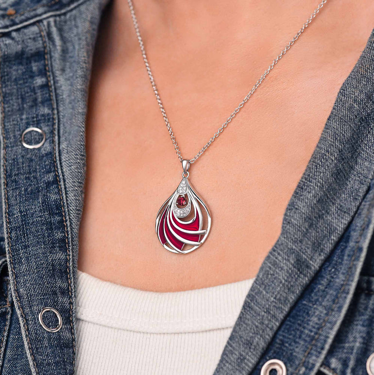 Zephyr Teardrop Necklace - Ruby ＆ Red - Serene Western