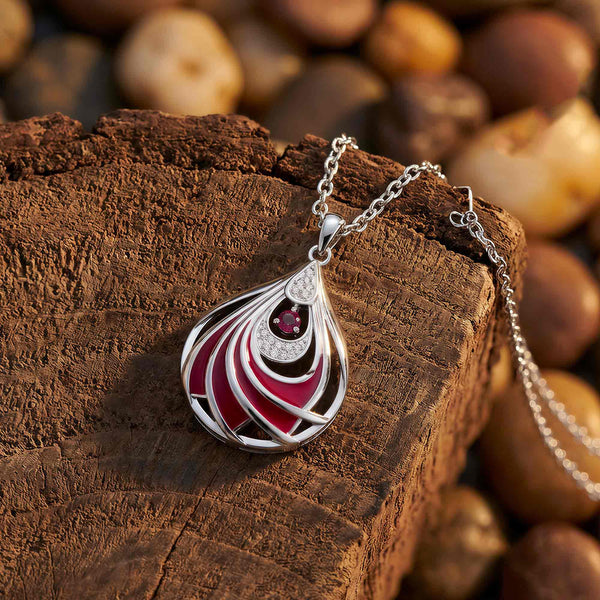 Zephyr Teardrop Necklace - Ruby ＆ Red