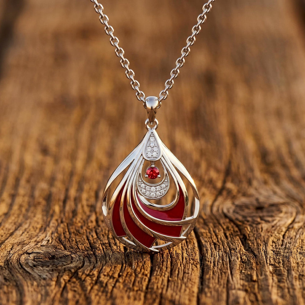 Zephyr Teardrop Necklace - Ruby ＆ Red - Serene Western