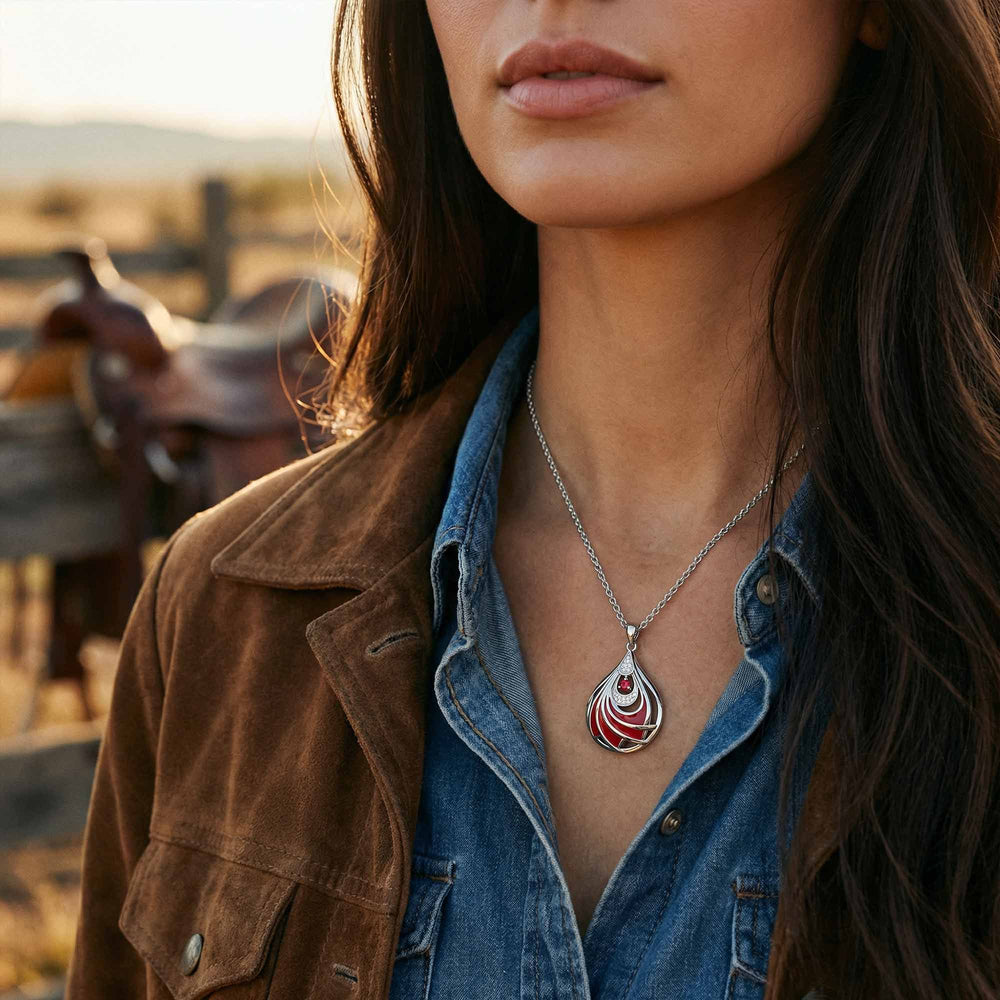 Zephyr Teardrop Necklace - Ruby ＆ Red - Serene Western