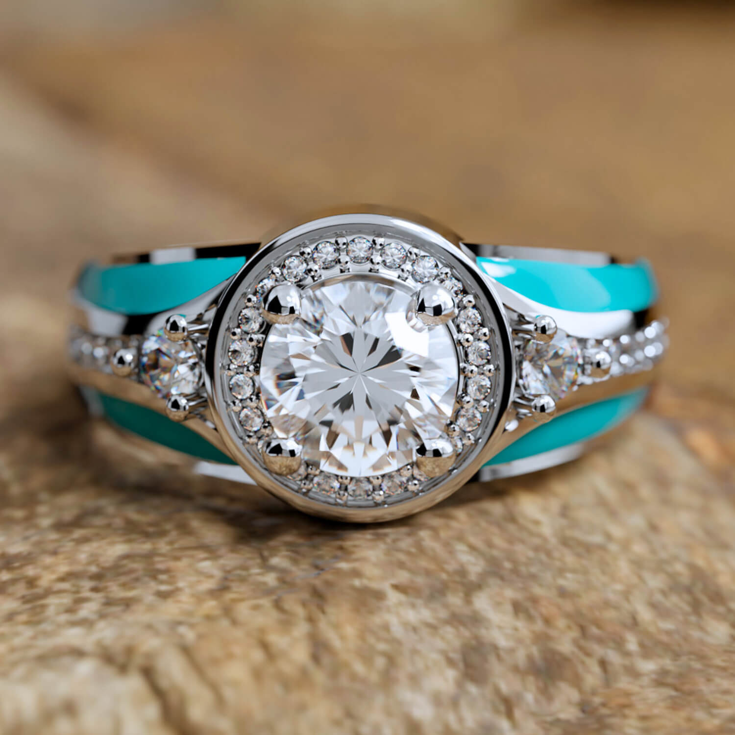 Round Cut Zirconia Western Turquoise Women's Silver Wedding Ring